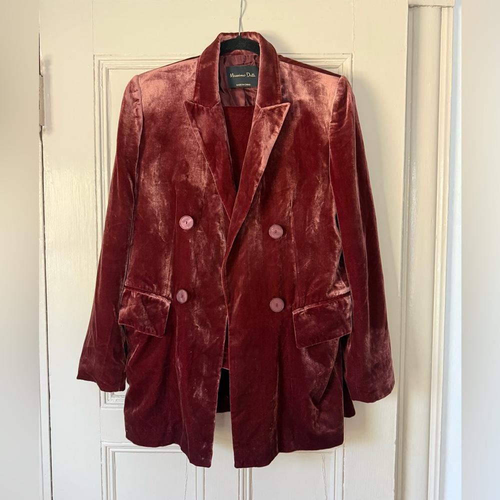 Massimo Dutti Women's Velvet Pantsuit in Wine Red